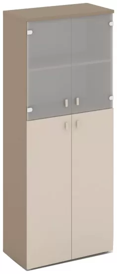 Шкаф высокий широкий (2 средних фасада ЛДСП + 2 низких фасада стекло)